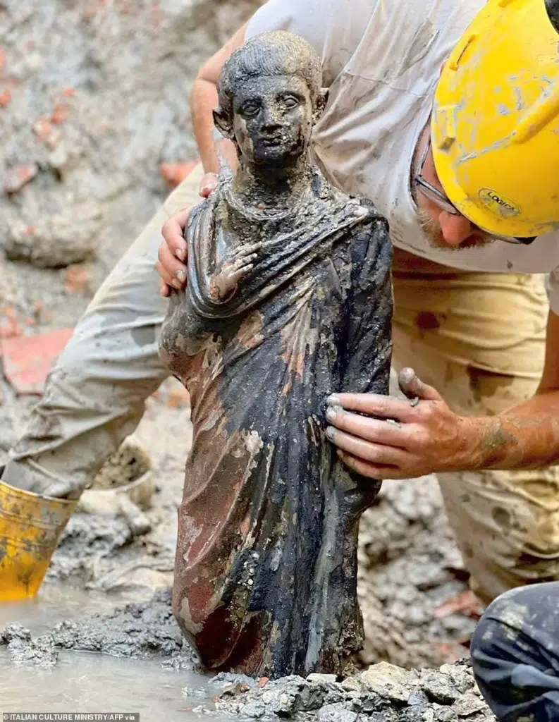 After 2,000 years of immersion in hot water, 24 wonderfully preserved bronze statues of ancient Roman mythology were discovered